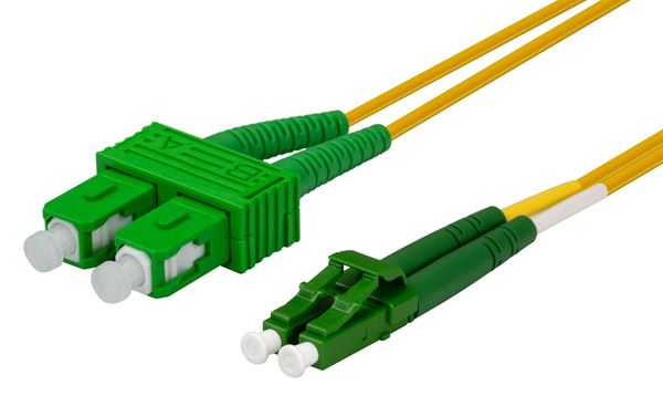 DYNAMIX 0.5M 9u LC APC/SC APC Duplex Single Mode G657A1 Bend Insensitive Fibre Lead. Yellow LSZH Jacket