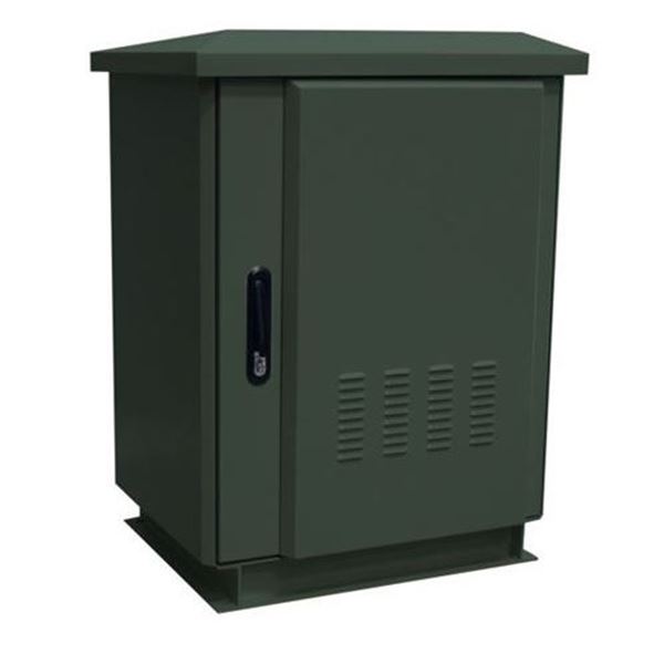DYNAMIX 24RU Outdoor Freestanding Cabinet. (800x 600x1375mm) IP45 Rated, Angled Pivoting Rain Hood, Double 25mm Heating Protection, Includes 10x Cage Nuts, Weight 168 Kgs. Forest Green