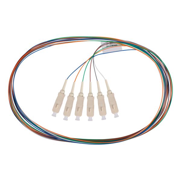 DYNAMIX 2M SC Pigtail OM3 6x Pack Colour Coded, 900um Multimode Fibre, Tight Buffer LSZH Jacket