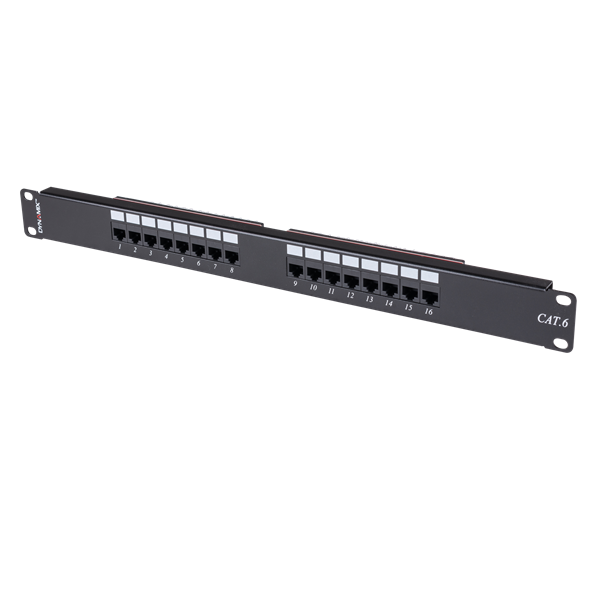 DYNAMIX 16 Port 19'' Cat6 UTP Patch Panel, T568A & T568B Wiring. 1RU. 110x Terminations
