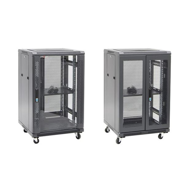 DYNAMIX 18RU Server Cabinet 800mm Deep (600x 800x1008mm) Includes 1x Fixed Shelf, 4x Fans, 25x Cage Nuts 4x Castors & 4x Levelling Feet, Glass Front Door. Bifold Mesh Rear Door. Black