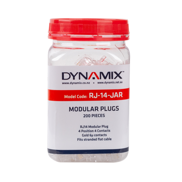 DYNAMIX RJ14 Plug 200pc Jar, 4P4C Modular Plug. 6 micron.