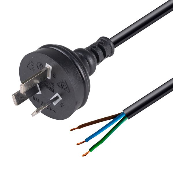 DYNAMIX 2M 3-Pin Plug to Bare End, 3 Core 1mm Cable, Black Colour, SAA Approved