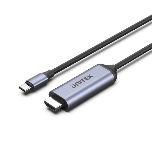 UNITEK 1.8m 8K USB-C to HDMI Cable. Supports Premium  AV UltraHD 8K. Supports Res up to 8K@60Hz. Stream with HDCP2.3. Aluminium Housing. Plug & Play. Black Cable, Grey Connectors.