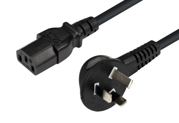 DYNAMIX 1M Flat Head 3Pin to C13 Female Connector 7.5A SAA Approved Power Cord. 0.75mm copper core. BLACK Colour.