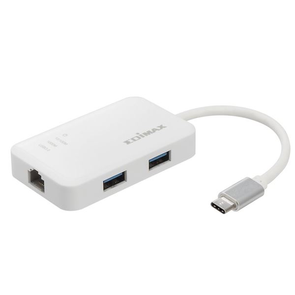 EDIMAX 2-in-1 USB 3.0 Multi-Port Ethernet Hub with USB-C Connector. 3x USB-A 3.0 Ports, 1x RJ45 Gigabit Lan Port. Portable, Lightweight Design. Supports Plug & Play. Supports Win/Mac