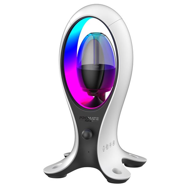 PROMATE 5W Dynamic HiFi RGB Speaker with Headphone Stand & USB Hub. Bluetooth, 11 RGB Modes, 2x USB-C and 2x USB-A Ports, Supports up to 480Mbps, Built-in Microphone, 1.5m Cable.