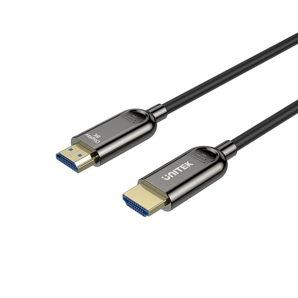 UNITEK 30M 8K HDMI Fiber Optic 2.1 Cable & Supports 48Gbps. Support Max Res up to 8K@60Hz & 4K@120Hz/144Hz, 24K Gold-plated Plug, Slim & Flexible, Alloy Housing, Black Colour.