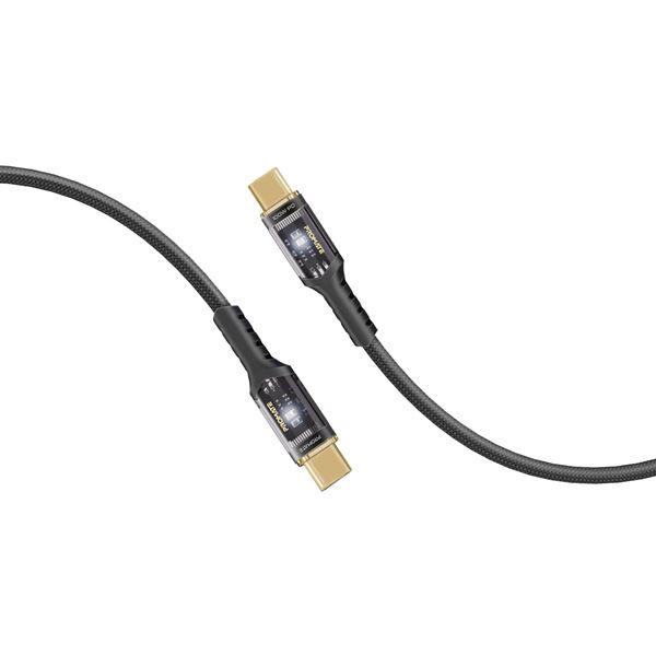 PROMATE 1.2m USB-C to USB-C Ultra-Fast 100W PD Cable with Transparent Connectors. Supports Data & Charge, LED Light, Gold Plated Connectors, Supports Transfer Rate 480Mbps. Black Colour