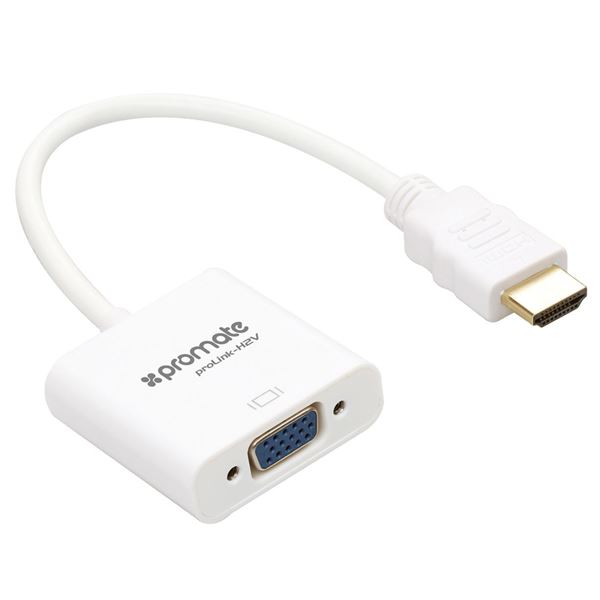 PROMATE HDMI (Male) to VGA (Female Display Adaptor Kit. Supports up to 1920x1080@60Hz. Gold-Plated HDMI Connector. Supports both Windows & Mac. White Colour.