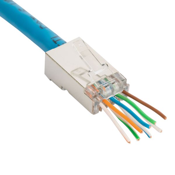 DYNAMIX Cat6 STP Internal Ground Push Through Plug, 50u 100pc Jar. For Solid & Stranded Cable, 3 Prong, Max conductor size : 1.15mm.