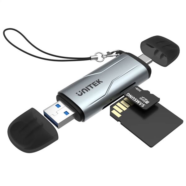 UNITEK 2-in-1 SD 3.0 Card Reader. Dual USB-A & USB-C Connectors. Supports 5Gbps Fast Trasfer Speed, Plug & Play, Aluminium Alloy Body, Space Grey.