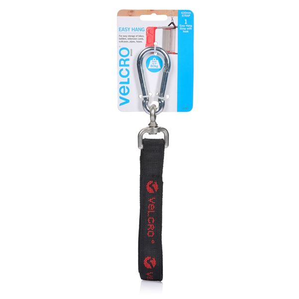 VELCRO Easy Hang 630mm Strap with Hook. Store and Hold up to 80Kgs. Simply find a suitable anchor point then Easy Store Bikes, Ladders, Extension Cords, Sporting Equipment