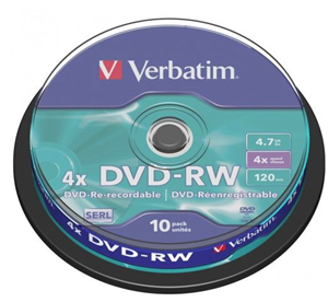 Verbatim 2X-4X DVD-RW is ideal for archiving or backing up 4.7GB of data or 120 minutes of DVD-quality video. Preferred by DVD drive manufacturers, Verbatim DVD-RW media utilises Super Eutectic Recording Layer (SERL), which minimises noise during write/rewrite cycles and provides superior archival stability.