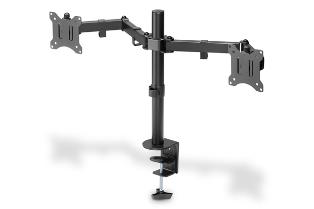 High Quality Dual Monitor Arm Stand with Clamp Base, 15" - 32", 8kg max per arm, Tilt, Swivel, Raise, VESA 75x75, 100x100, Clamp Height max 70mm