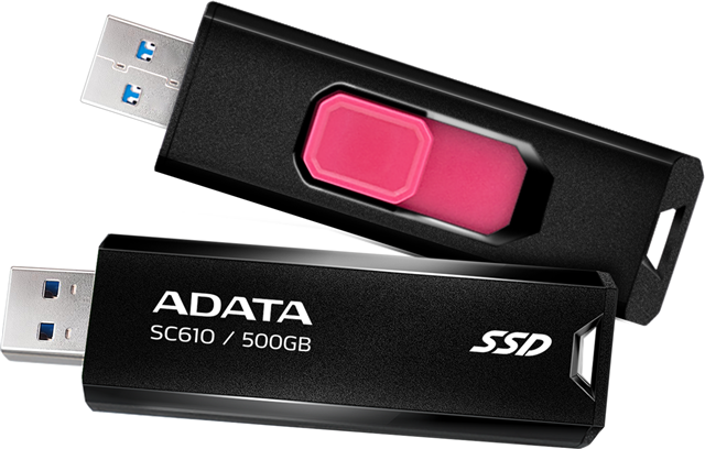 500GB USB3.2 Gen 2, Retractable, up to 550/500MB/s, Capless slide-out design, Cutout for key rings</br>