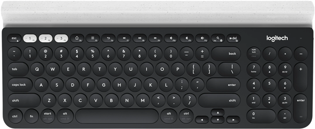 Wireless Keyboard with Integrated Rubber Cable, Bluetooth or Wireless Receiver, Easy-Switch Button, 2x AAA Batteries (Included)