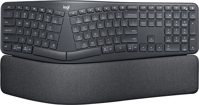 Type more naturally with ERGO K860&mdash;an advanced ergonomic keyboard that promotes a more relaxed typing posture&mdash; &ndash; reducing wrist bending by 25% and offering 54% more wrist support (5). The curved, split keyframe reduces muscle strain on your wrists and forearms. And the pillowed wrist rest offers comfort and the optimal ergonomic position.