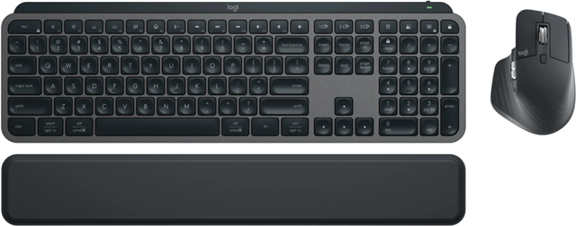 Spherically-dished keys match fingertip shape while the matte surface allows fingers to glide for efficient, comfortable work. Plus tactile reference for hand positioning makes it easy to orient fingers and stay in the flow. The mouse offers exceptionally fine tracking accuracy and control on large, high-resolution monitors. It is 5X7 more accurate than basic mice. It even tracks on glass2. Switch quickly to 8000 DPI from 4000 DPI with Logi Options+. Logitech&rsquo;s Quiet Click technology eliminates 90% of distracting mouse click noise for a quieter, more focused work environment for everyone.Full-size keyboard with Smart backlighting. Hand proximity sensors turn the backlighting on and ambient light sensors adjust backlight brightness to better manage battery life. Engineered to conquer IT challenges, Logi Bolt technology is fully-encrypted and FIPS compliant when paired with the included Logi Bolt USB receiver.MX Keys Combo includes the MX Palm Rest which keeps hands in a relaxed position for all-day comfort.