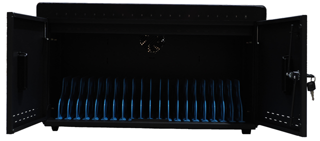 The mobile charging cabinet from DIGITUS® is the ideal and compact solution for storing and charging your portable devices such as tablets. Mobile charging cabinets are frequently used in public facilities such as schools in order to store devices securely at a central location while charging them at the same time. The cabinet includes 20 charging stations, all of which have their own USB connection on the front. An installed ventilators (24 V) combined with ventilation slits ensures active cooling of the cabinet. Suitable for charging devices with dimensions up to 25mm (d) x 250mm (w) x 235mm (h) </br></br>Does not come with device charging cables</br>