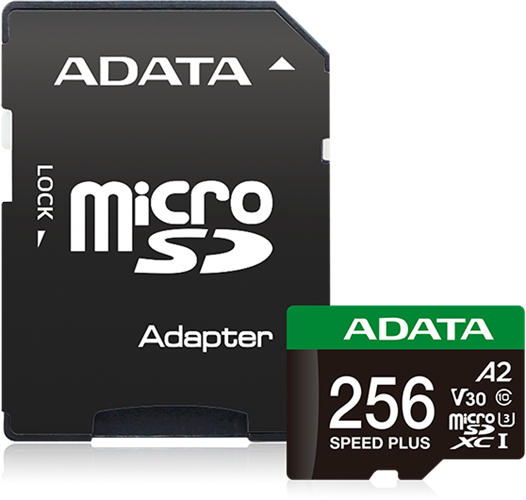 256GB, R/W performance up to 180MB / 160MB per sec, UHS-I U3, Speed Class: Class 10, Video Speed Class: V30, Includes Micro SD to SD card adapter, A2 qualified - for faster app performance</br>Water resistant, Shock resistant, X-ray resistant, Anti-static, and high temperature and extreme cold resistant.