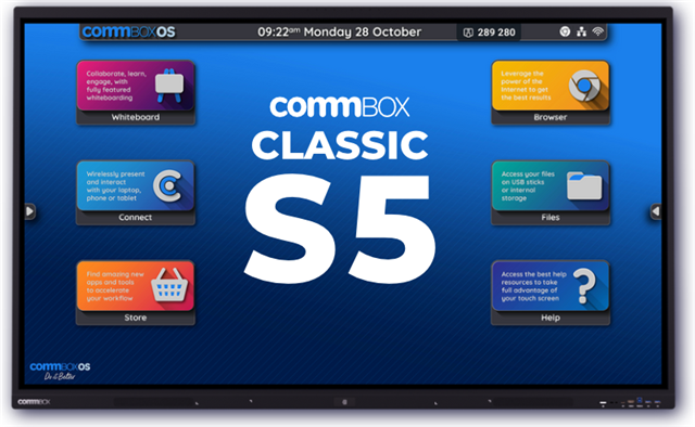 55" Interactive Touchscreen. Fully Customisable with Commbox OS Experience built with Android 14. Dual Quad Core Processor 8GB/128GB with NPU for AI capability. Write, draw and collaborate in comfort with Commbox SoftGlideTM palm rejection and pressure sensing, Reliable wireless screen-sharing from any device, Powerful Device Management with Commbox Manage, Next-Gen ultra responsive touch, Built in NFC, Room-Filling 25w speakers and premium anti-glare ultra smooth glass. Supports WiFi 6E, Bluetooth 5.3 and multiple ports for connectivity.