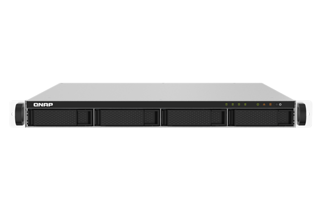 4-Bay NAS, AL324 64-bit ARM&reg; Cortex-A57, 2GB RAM (expandable to 16GB), 4x 3.5/2.5" SATA, 2x 2.5GbE, 2x 10GbE SFP+, 4x USB3.2</br>43.3 &times; 430 &times; 479 mm, 1U Rack, 2x 250W Power Supply</br>Find compatible drives here:</br>https://www.qnap.com/en/compatibility/