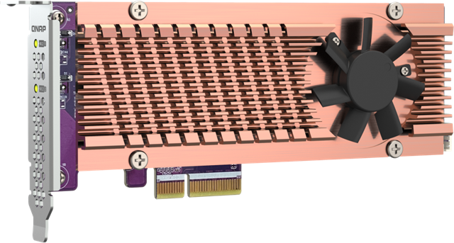 Dual M.2 PCIe SSD expansion card; M.2 2280/22110 PCIe NVMe(Gen 3x4) SSDs</br>PCIe Gen3x4 host interface