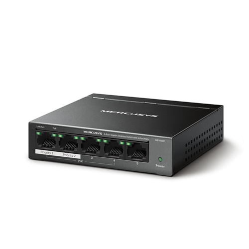 5-Port Gigabit Desktop Switch with  4-Port PoE+ </br>PORT: 4&times; Gigabit PoE+ Ports, 1&times; Gigabit Non-PoE Port</br>SPEC: Compatible with 802.3af/at PDs, 65 W PoE Power, Desktop Steel Case, Wall Mounting</br>