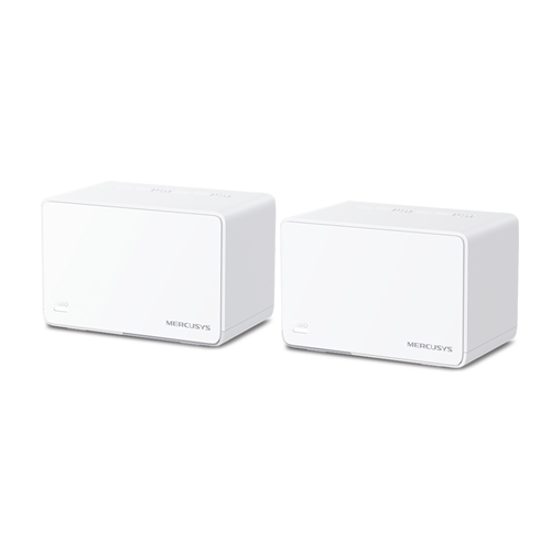 2-Pack AX3000 Whole Home Mesh Wi-Fi 6 System</br>SPEED: 574 Mbps at 2.4 GHz + 2402 Mbps at 5 GHz</br>SPEC: Internal Antennas, 3&times; Gigabit Ports per Unit (WAN/LAN auto-sensing), 1024-QAM, OFDMA, HE160</br>FEATURE: MERCUSYS APP, Router/AP Mode, One Unified Network, Seamless Roaming, Easy Expansion, Parental Controls, QoS, IPTV, IPv6, MU-MIMO, Beamforming, Smart Connect, WPA3, BSS Color, TWT</br>