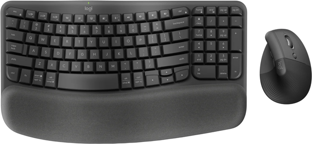 Logitech Wave Keys & Lift Vertical Mouse - Ergonomic Wireless Keyboard and Mouse Combo - with Cushioned Palm Rest, Easy-Switch, Bluetooth, for Multi-OS, Windows/Mac