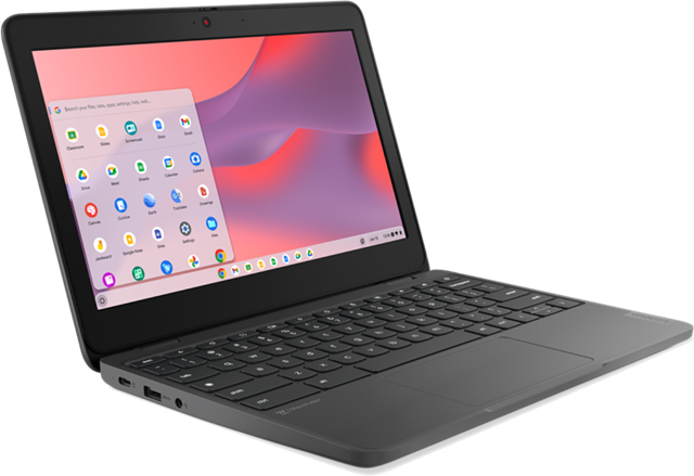 Lenovo 100e Chromebook Gen 4. Product type: Chromebook, Form factor: Clamshell. Processor family: MediaTek Kompanio, Processor model: 520. Display diagonal: 11.6", HD type: HD, Display resolution: 1366 x 768 pixels. Internal memory: 4 GB, Internal memory type: LPDDR4x-SDRAM. Total storage capacity: 32 GB, Storage media: eMMC. On-board graphics card model: ARM Mali-G52 2EE MC2. Operating system installed: ChromeOS. Product color: Gray. Weight: 2.71 lbs (1.23 kg)