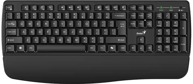 Copilot Wireless keyboard with palm rest. Wireless 2.4 GHz with working distance up to 10 meters. Copilot key to activate AI Copilot (for windows 11 or above). Addition number 00. Spill-resistant design. USB plug and play.</br>Frequent used hotkeys area</br>- Editing: Cut, Copy, Paste, Snipaste</br>- Copilot AI: Copilot, Microphone</br>- Media: Play, Last / Next track, Volume +/-, Mute